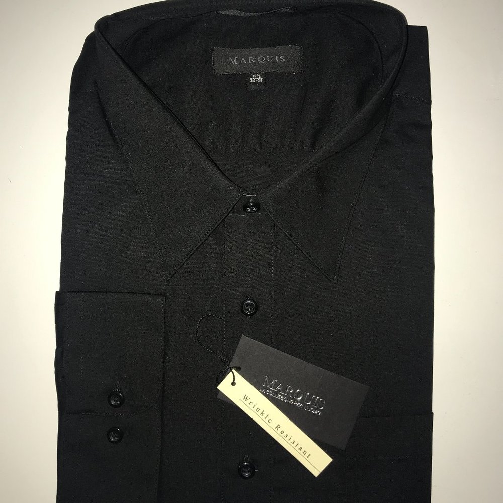 Marquis Men's Regular Fit Long Sleeve Wrinkle-Resistant Cotton Blend Solid Dress